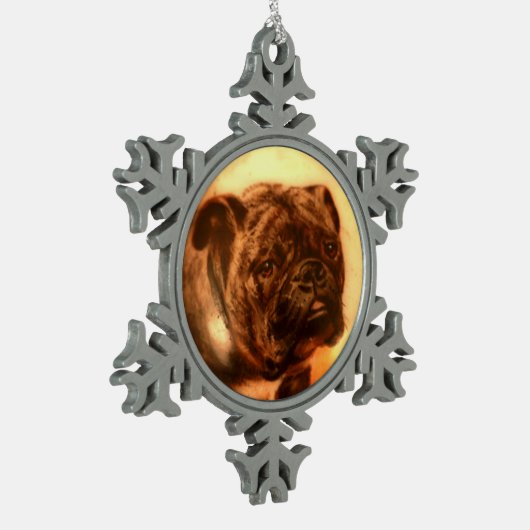 MINIATURE DOG PORTRAITS Bulldog Tin Sneeuwvlok Ornament (Links)