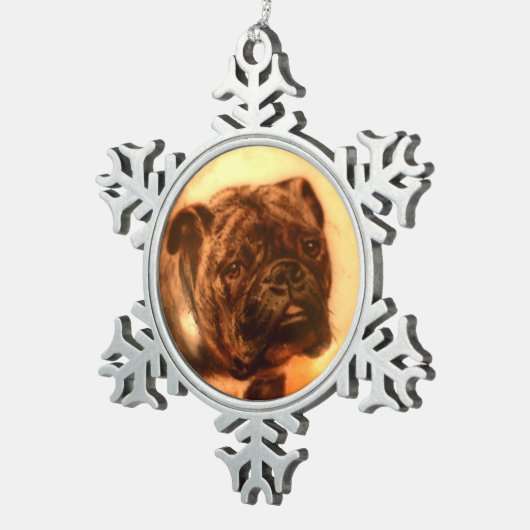 MINIATURE DOG PORTRAITS Bulldog Tin Sneeuwvlok Ornament (Rechts)