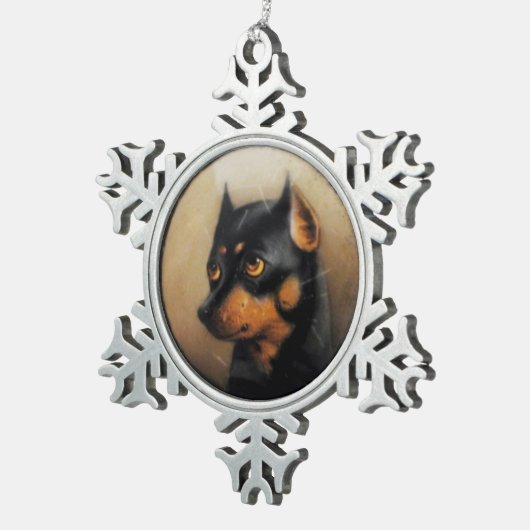 MINIATURE DOG PORTRAITS Pincher Tin Sneeuwvlok Ornament (Rechts)