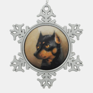 MINIATURE DOG PORTRAITS Pincher Tin Sneeuwvlok Ornament