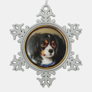 MINIATURE DOG PORTRAITS Tricolor Spaniel Tin Sneeuwvlok Ornament