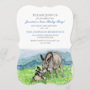 Miniature Donkey Baby shower Invitation Kaart