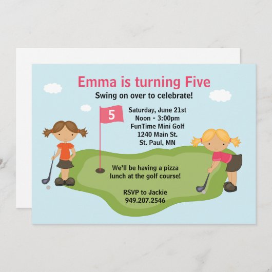 Miniature Golf Party Invitation Kaart (Voorkant / Achterkant)