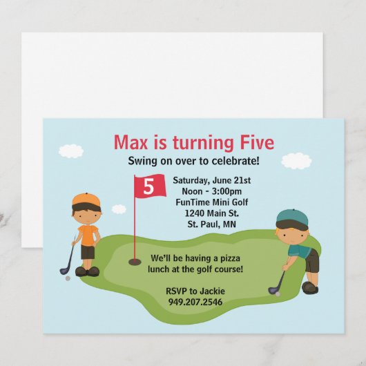 Miniature Golf Party Invitation Kaart (Voorkant / Achterkant)