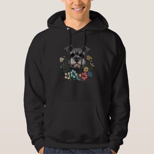 Miniature Mini Schnauzer Floral Garden Dog with Fl Hoodie (Voorkant)