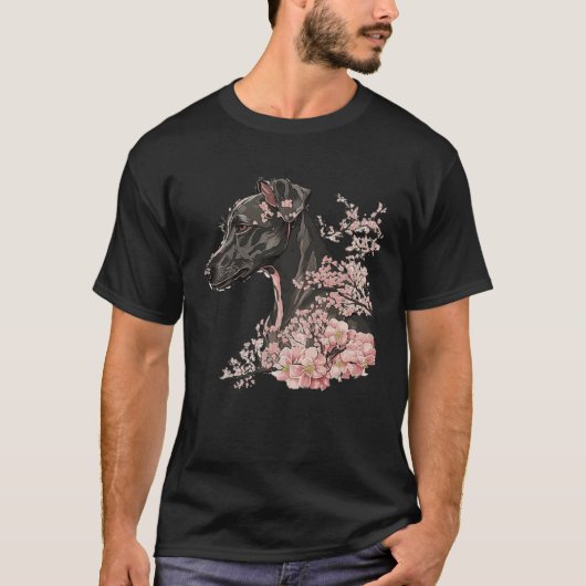 Miniature Pinscher Cherry Blossom Dog Breed Japane T-shirt (Voorkant)