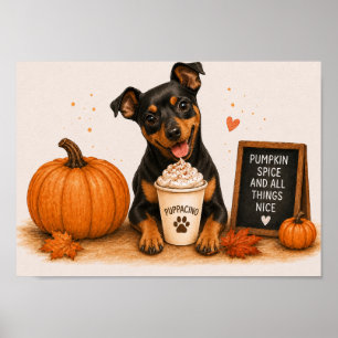 Miniature Pinscher die Pumpkin Spice A4 uitnodigt Poster