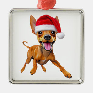 Miniature Pinscher Kerstman Hoed Kersthond Min Pin Metalen Ornament
