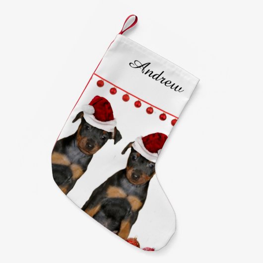 Miniature Pinscher Kleine Kerstsok (Voorkant (Hangend))