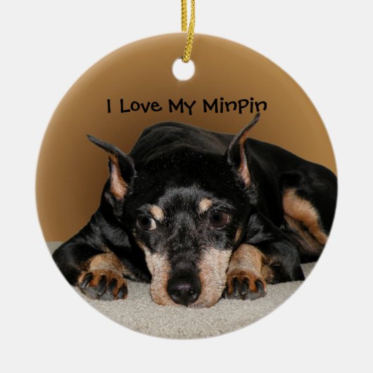 Miniature Pinscher ook bekend als Min Pin Love Hol Keramisch Ornament (Voorkant)