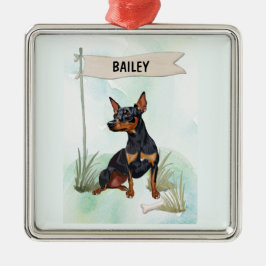 Miniature Pinscher Watercolor Personalized Dog Metalen Ornament