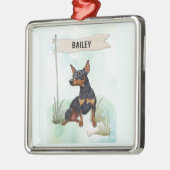 Miniature Pinscher Watercolor Personalized Dog Metalen Ornament (Links)