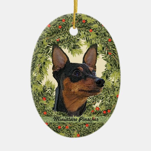 Miniature Pinscher Wreath Keramisch Ornament (Voorkant)