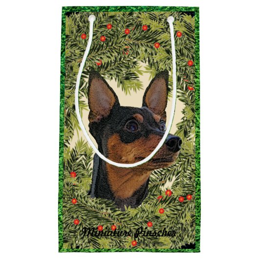 Miniature Pinscher Wreath Klein Cadeauzakje (Voorkant)