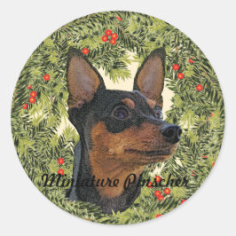 Miniature Pinscher Wreath Ronde Sticker
