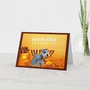 Miniature Schnauzer Chanukah Card Menorah Feestdagen Kaart