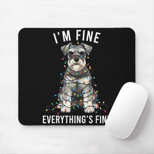 Miniature Schnauzer Christmas I'm Fine Everything Muismat (Met muis)
