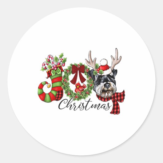 Miniature Schnauzer Christmas Lights Santa Xmas Do Ronde Sticker (Voorkant)