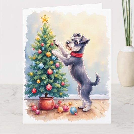 Miniature Schnauzer Decorating Christmas Tree Dog  Kaart (Voorkant)