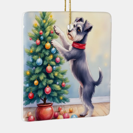 Miniature Schnauzer Decorating Christmas Tree Dog  Keramisch Ornament (Rechts)