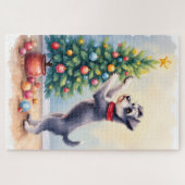 Miniature Schnauzer Decorating Christmas Tree Dog  Legpuzzel (Horizontaal)