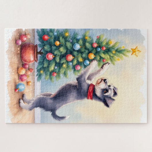 Miniature Schnauzer Decorating Christmas Tree Dog  Legpuzzel (Horizontaal)
