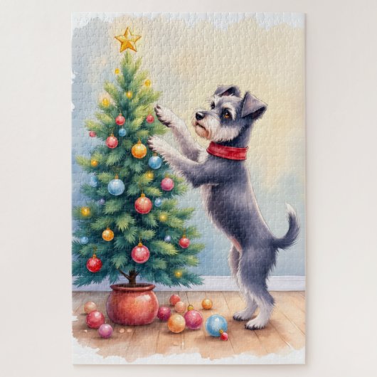 Miniature Schnauzer Decorating Christmas Tree Dog  Legpuzzel (Verticaal)