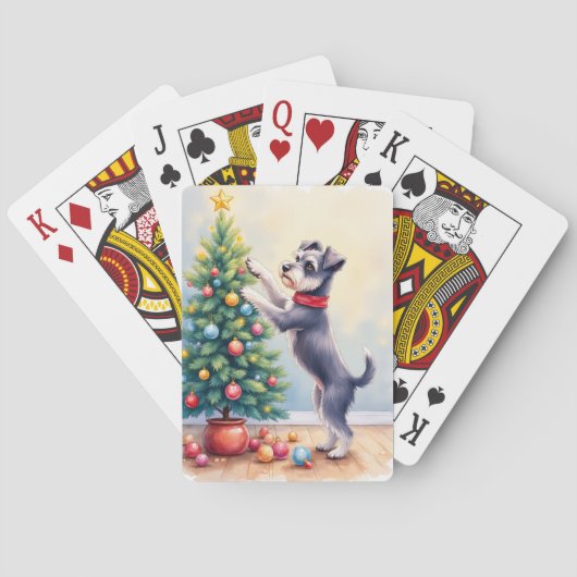 Miniature Schnauzer Decorating Christmas Tree Dog Pokerkaarten (Achterkant)