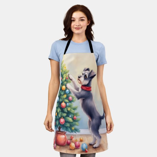 Miniature Schnauzer Decorating Christmas Tree Dog  Schort (Gedragen)