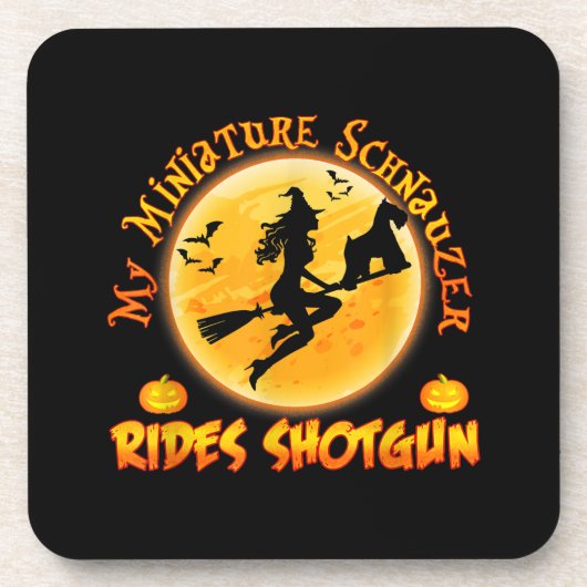 Miniature Schnauzer Dog Rides Shotgun Witch Funny Bier Onderzetter (Voorkant)