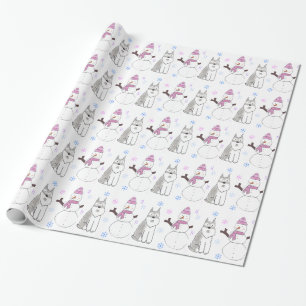 Miniature Schnauzer en Snowman Cadeaupapier