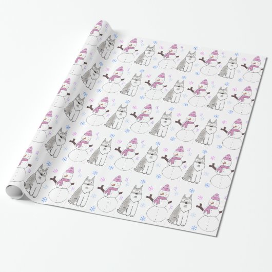 Miniature Schnauzer en Snowman Cadeaupapier (Uitgerold)