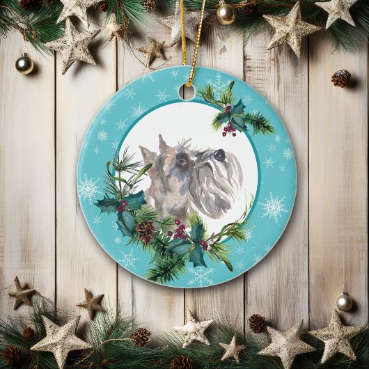 Miniature Schnauzer Evergreen Blue Snowflake Keramisch Ornament