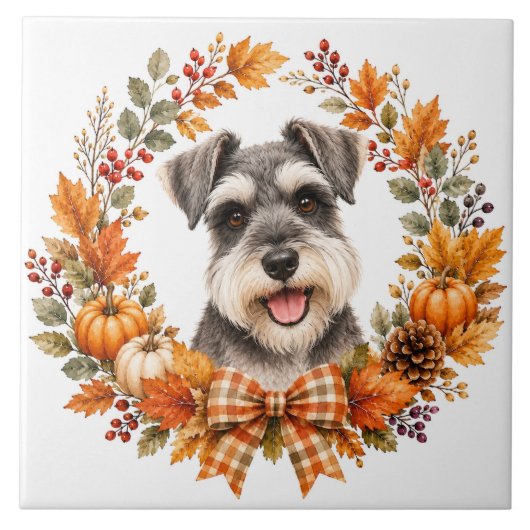 Miniature Schnauzer Herfst Tegeltje (Voorkant)