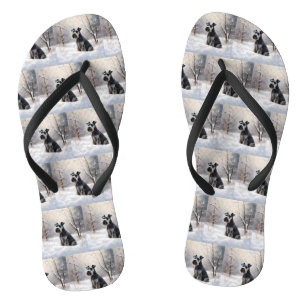 Miniature Schnauzer Laat het Sneeuwen Kerstmis Teenslippers