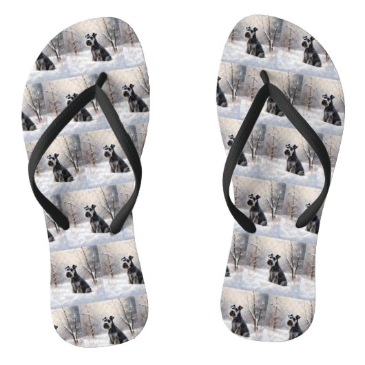 Miniature Schnauzer Laat het Sneeuwen Kerstmis Teenslippers (Voetbed)