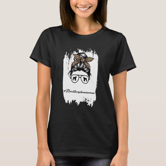 Miniature Schnauzer Mam Messy Bun Leopard T-shirt (Voorkant)