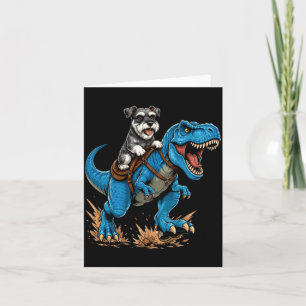 Miniature Schnauzer rijdt T Rex dinosaurus grappig Kaart