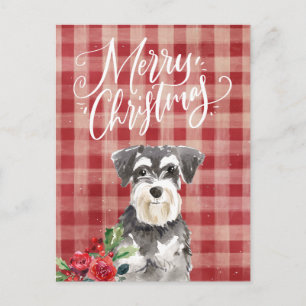 Miniature Schnauzer Rode Plaid Kerstmis Feestdagenkaart