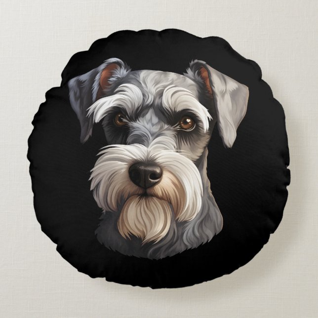 Miniature Schnauzer Rond Kussen (Voorkant)