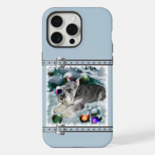 Miniature Schnauzer Schattig Blauw Kerstvakantie iPhone 15 Pro Max Case