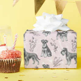 Miniature Schnauzer Vintage Roze Toile de Jouy Cadeaupapier