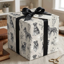 Miniature Schnauzer Vintage Sepia Toile de Jouy Cadeaupapier
