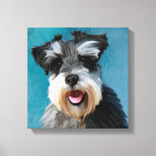 Miniature Schnauzer Waterverf Kunstschilderij Canvas Afdruk