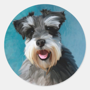 Miniature Schnauzer Waterverf Kunstschilderij Ronde Sticker