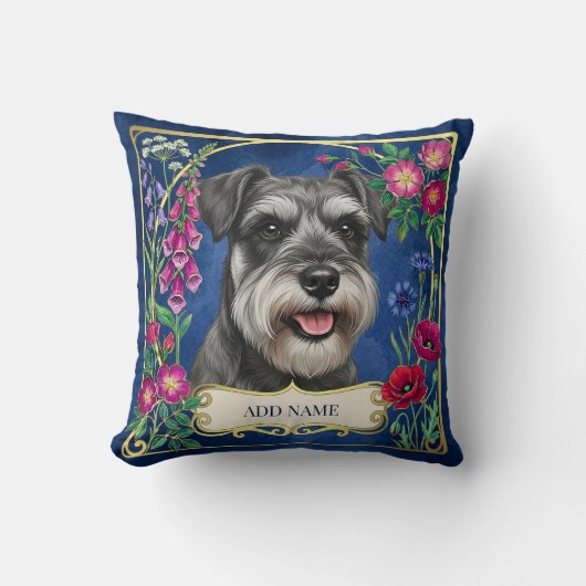 Miniature Schnauzer Zout & Peper Blauw Kussen (Voorkant)