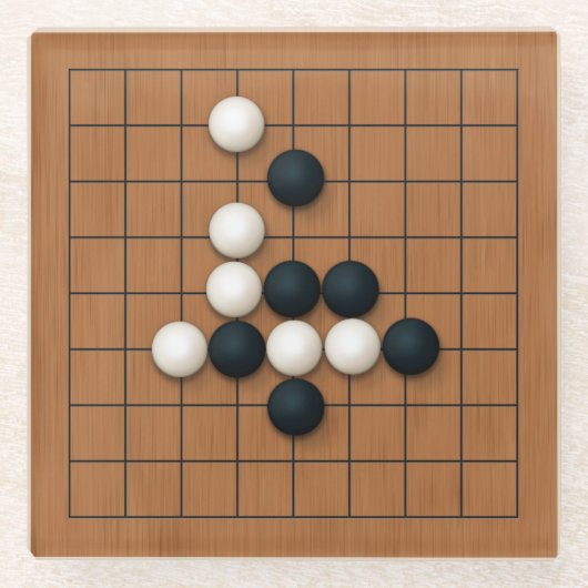 Miniatuur 9x9 Go Board met stenen (2) Glazen Onderzetter (Voorkant)