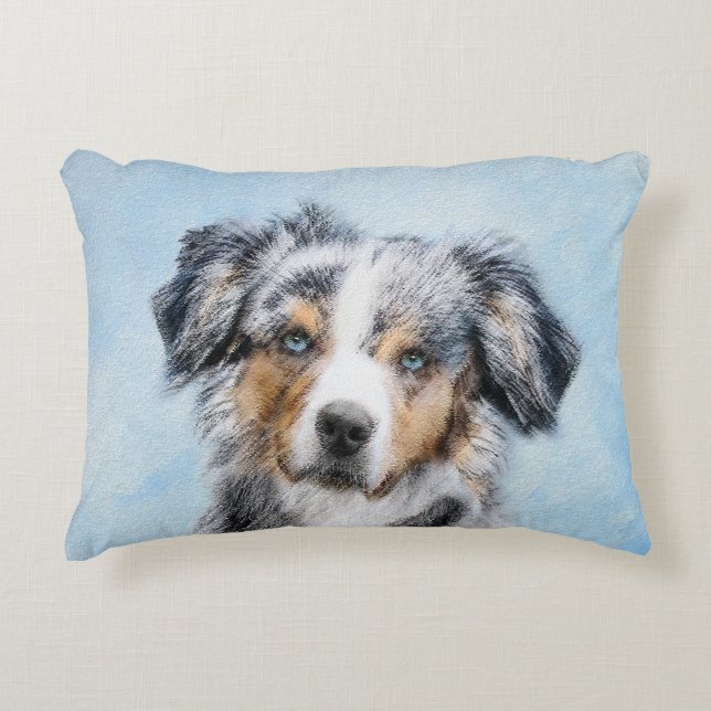 Miniatuur American Shepherd Painting - Dog Art Accent Kussen (Voorkant)