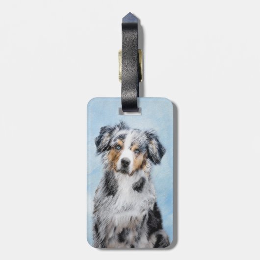 Miniatuur American Shepherd Painting - Dog Art Bagagelabel (Achterkant verticaal)