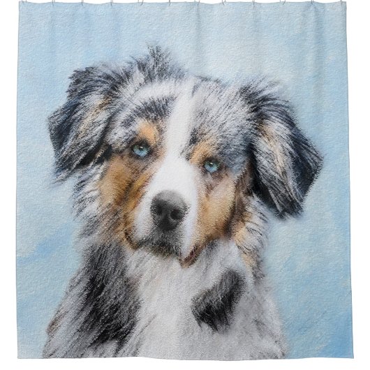 Miniatuur American Shepherd Painting - Dog Art Douchegordijn (Voorkant)